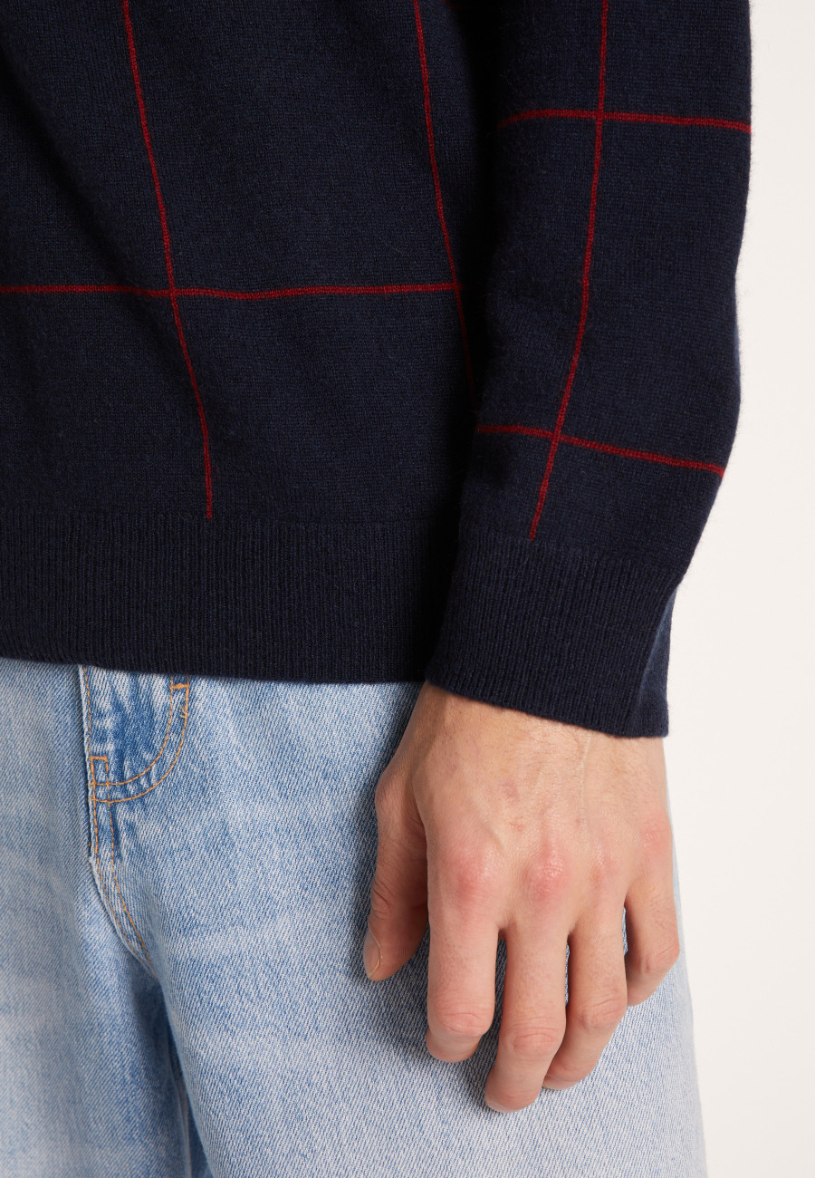 Suéter Cashmere com decote em V e xadrez - Artur