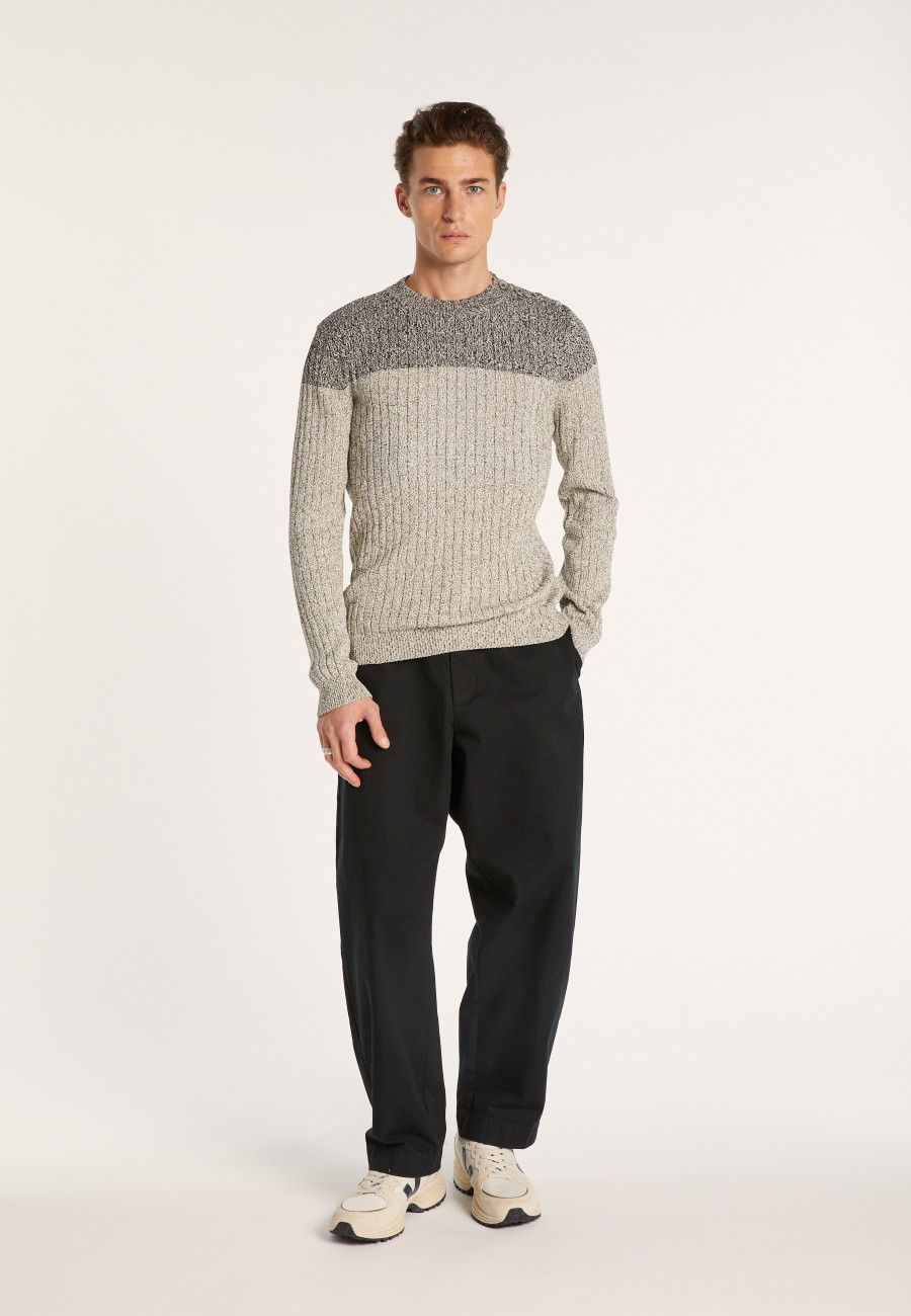 Pull bicolore en coton Bertrand 6219 Gris chiné clair - 11 Gris clair
