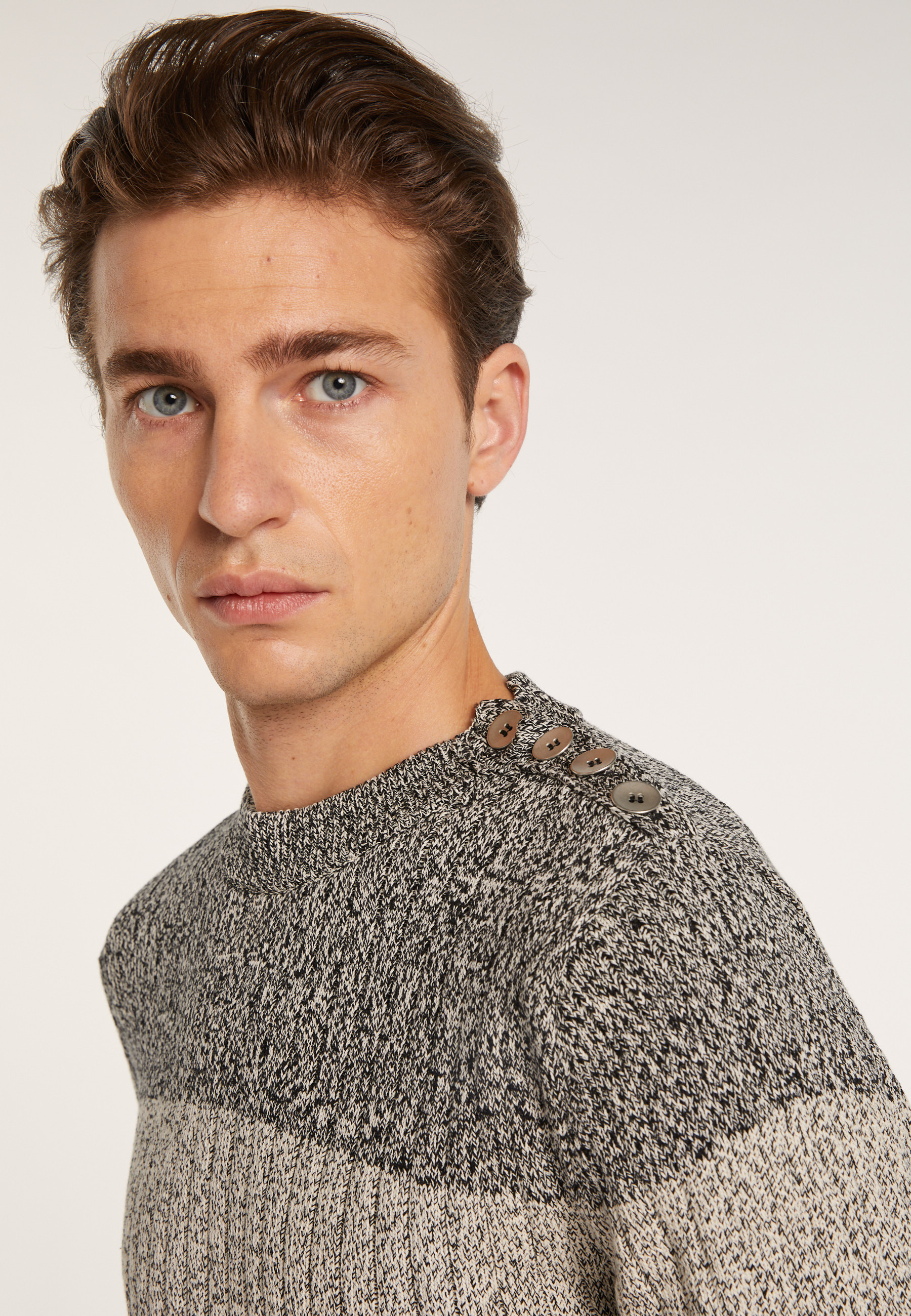 Pull bicolore en coton Bertrand 6219 Gris chiné clair - 11 Gris clair