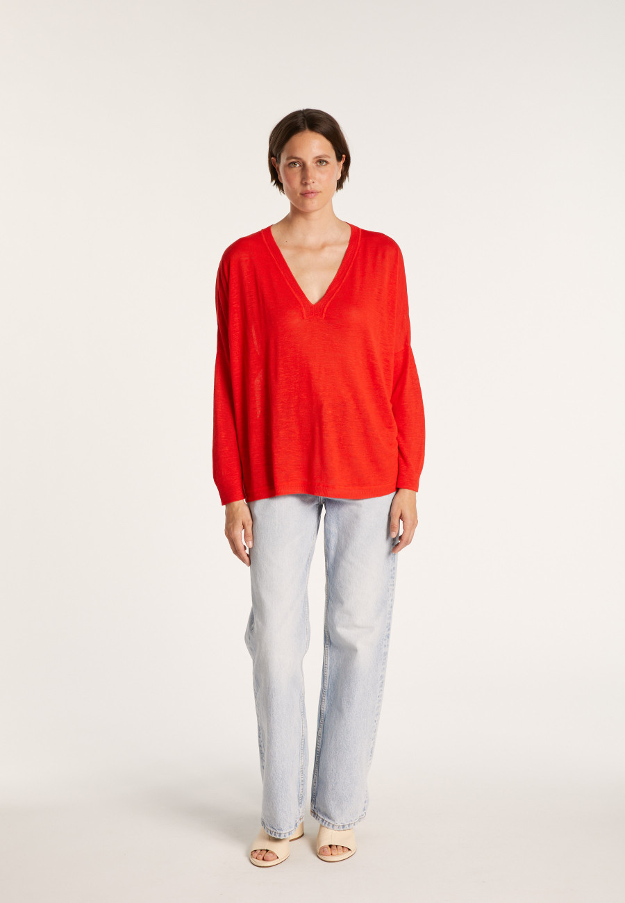 Loose-fit slub linen V-neck T-shirt - Beja