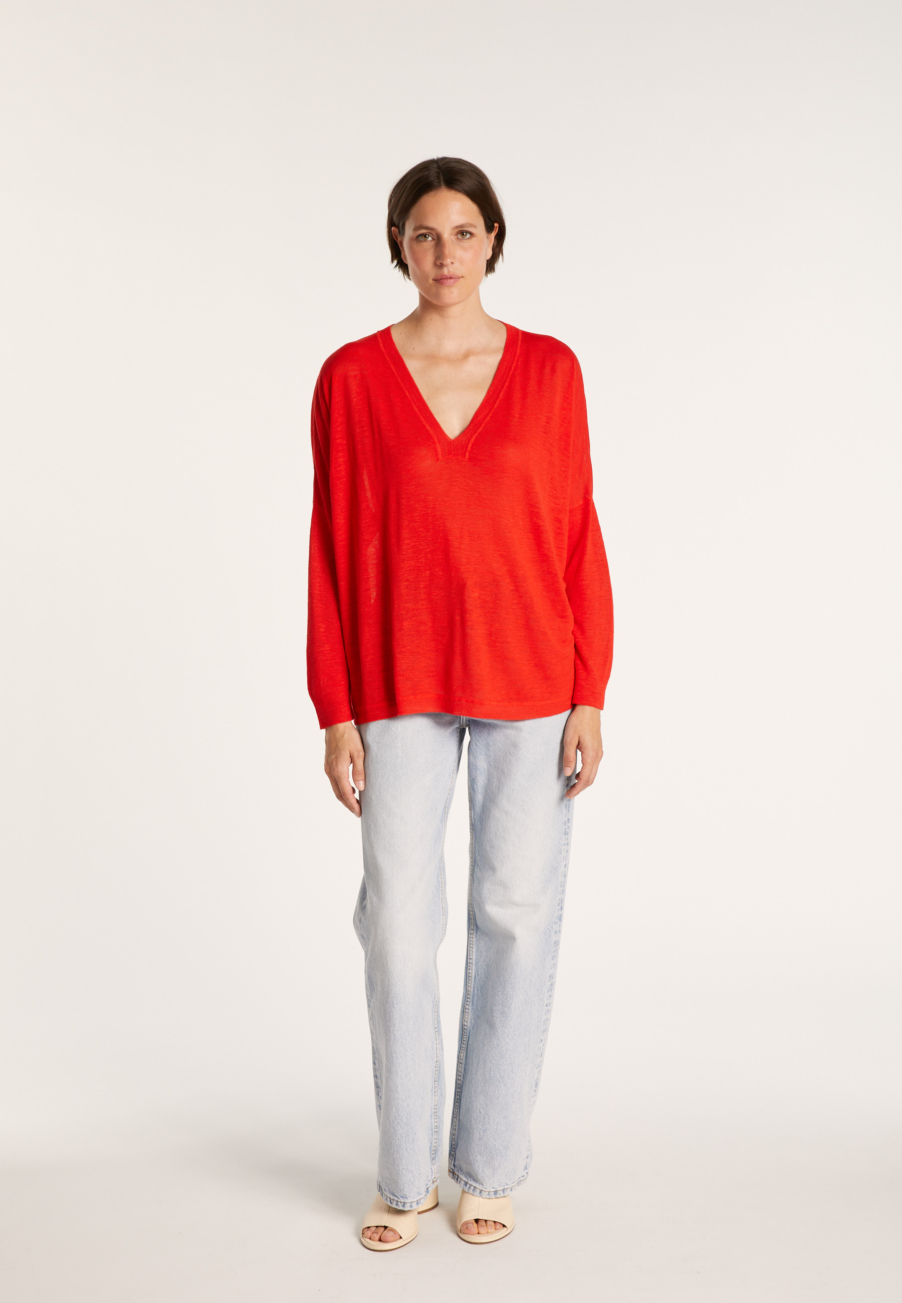 T-shirt ample col v en lin flammé - Beja 7260 mimosa - 08 Jaune