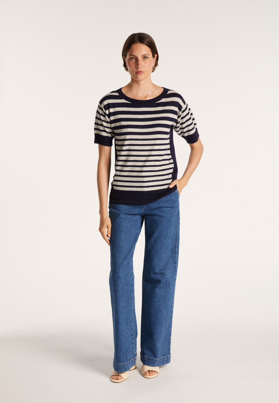 Two-tone striped cashmere linen T-shirt - Naria
