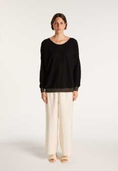 Pull col rond en cachemire lin - Ambre  6840- 05 Bleu Marine Noir