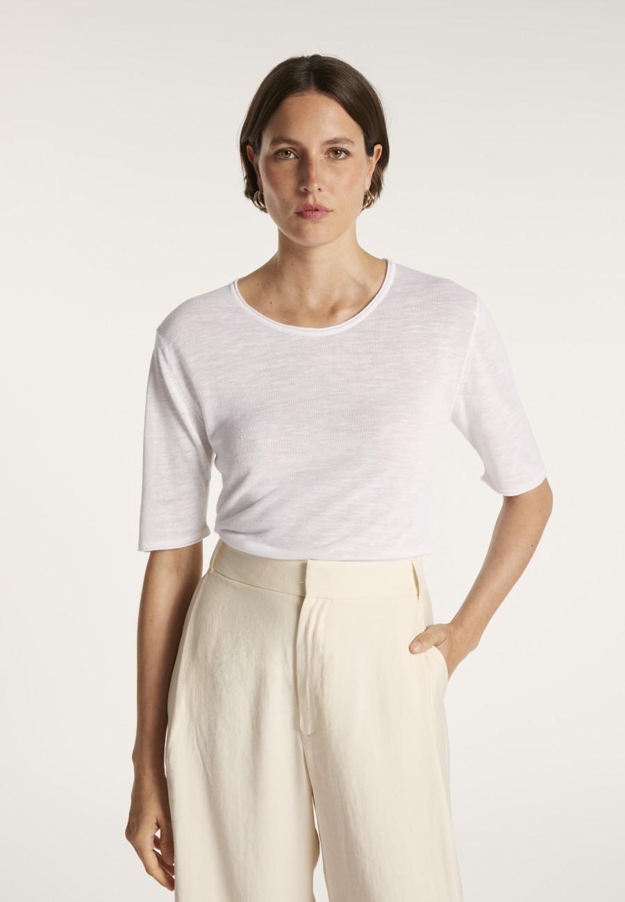 Round-neck T-shirt with elbow-length sleeves - MADY