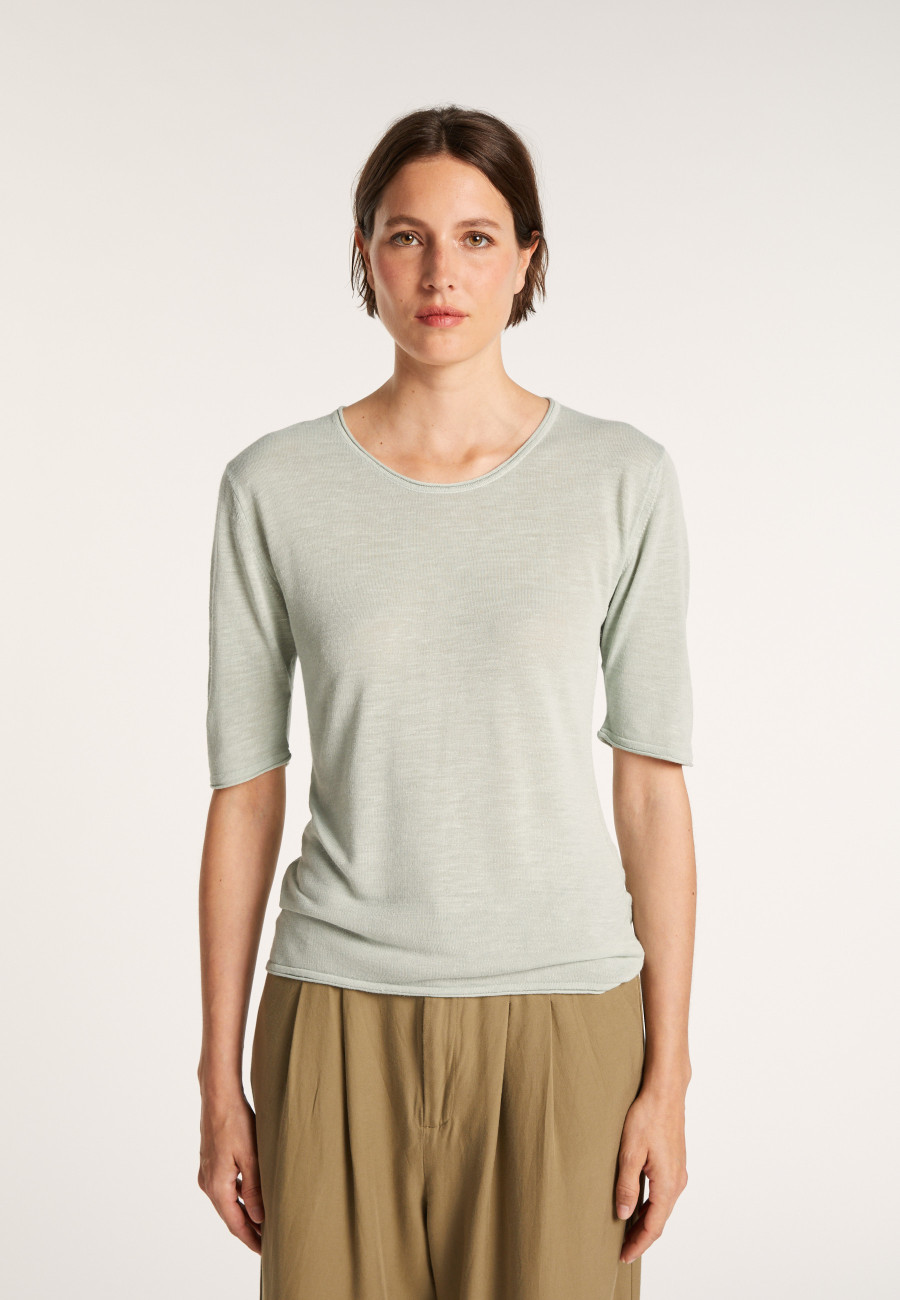 T-shirt col rond en lin flammé manches coudes - Mady