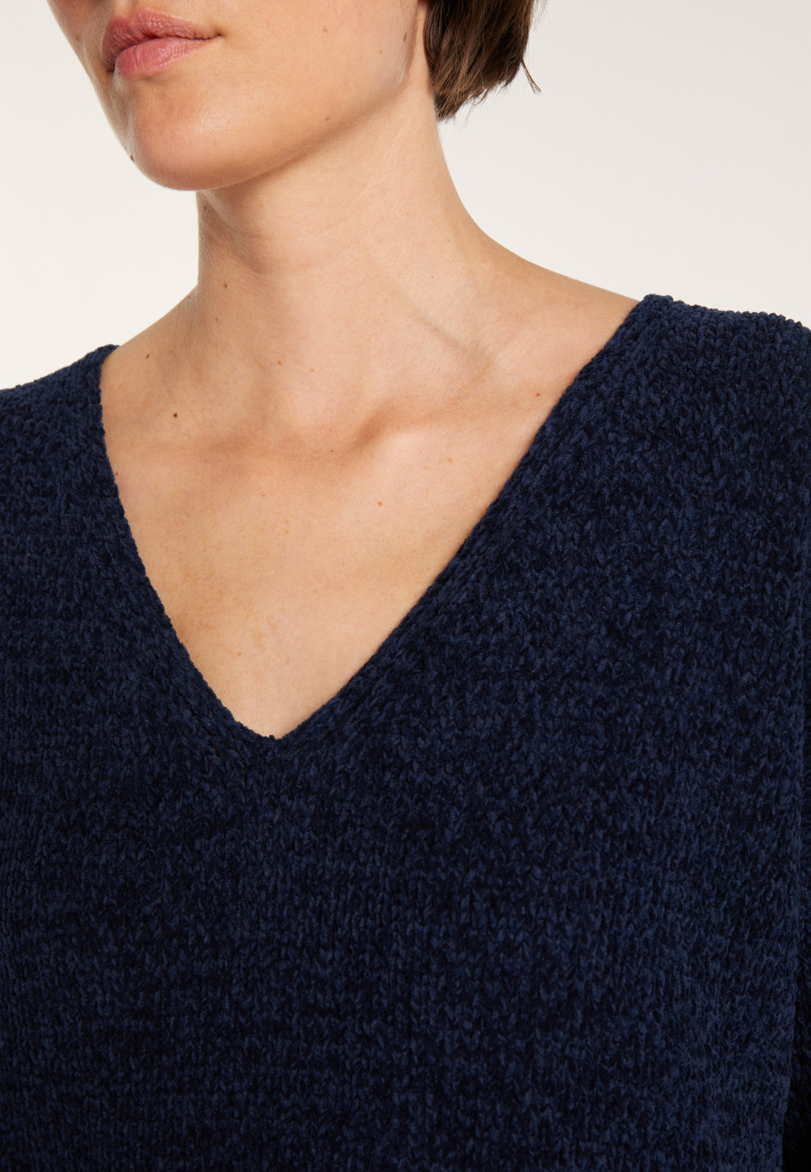 Pull en velours de coton grand col V - Mariette
