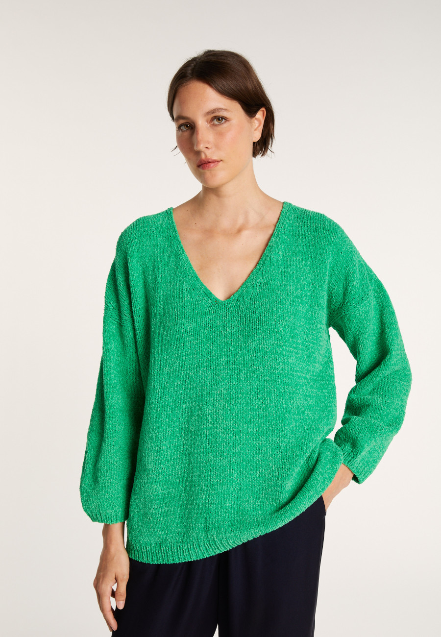 Pull en velours de coton grand col V - Mariette