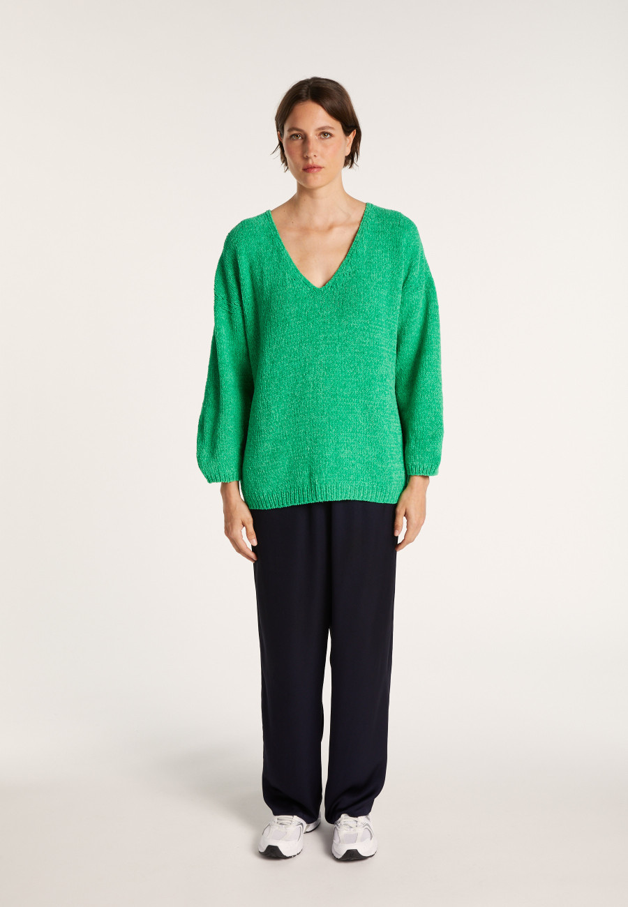 Pull en velours de coton grand col V - Mariette