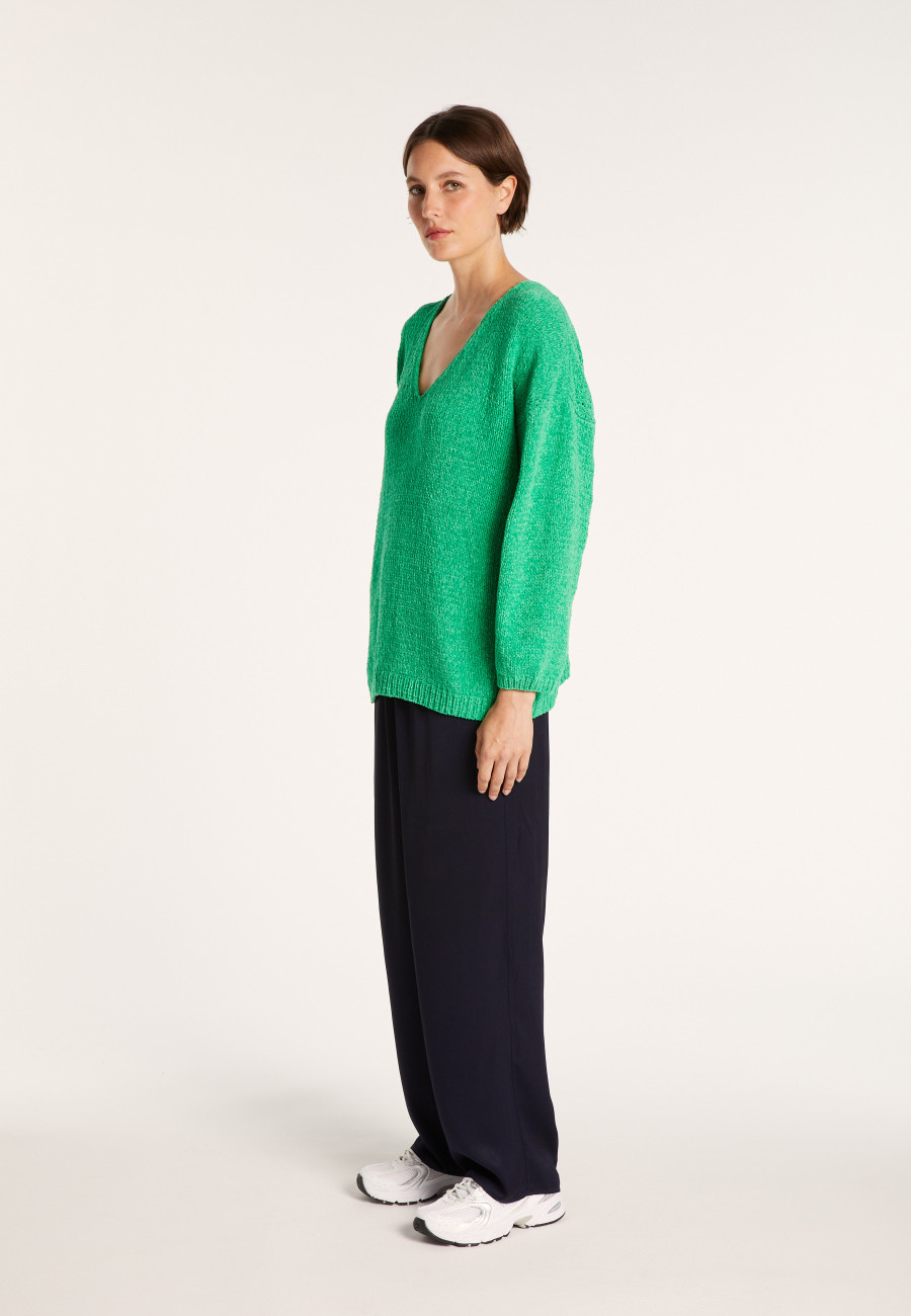 Pull en velours de coton grand col V - Mariette