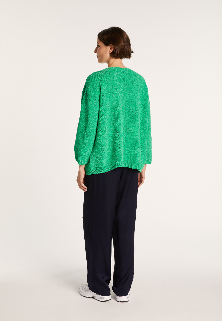 Cotton velvet jumper with deep V-neck - MARIETTE
