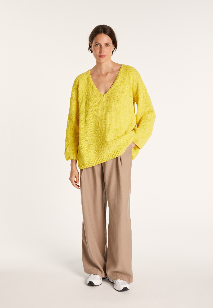Pull en velours de coton grand col V - Mariette