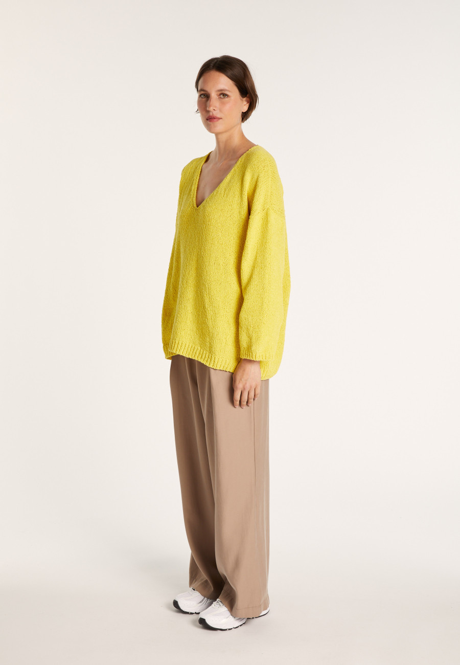 Pull en velours de coton grand col V - Mariette