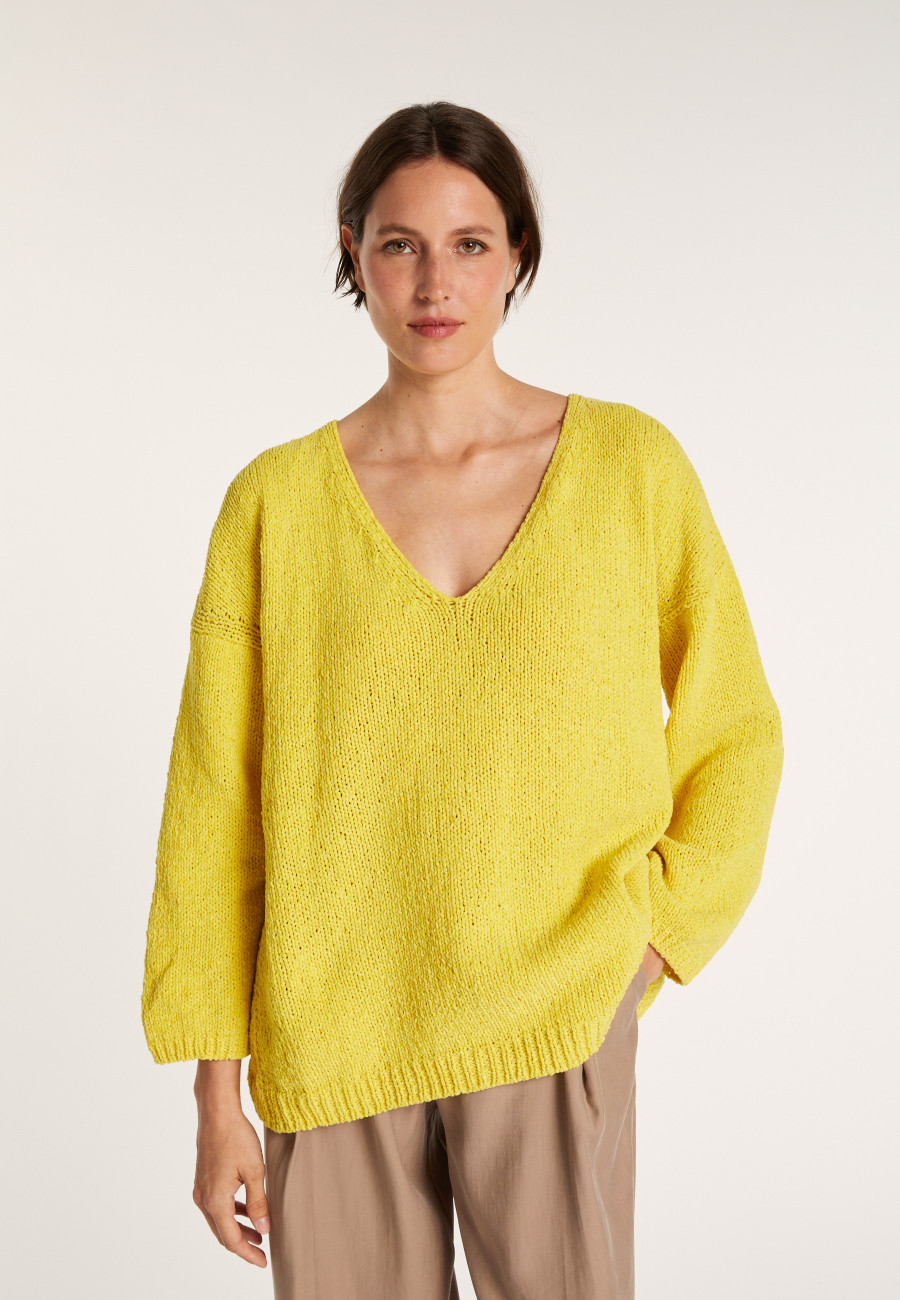 Pull en velours de coton grand col V - Mariette