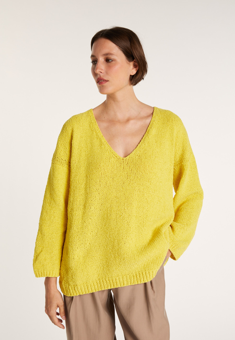 Pull en velours de coton grand col V - Mariette