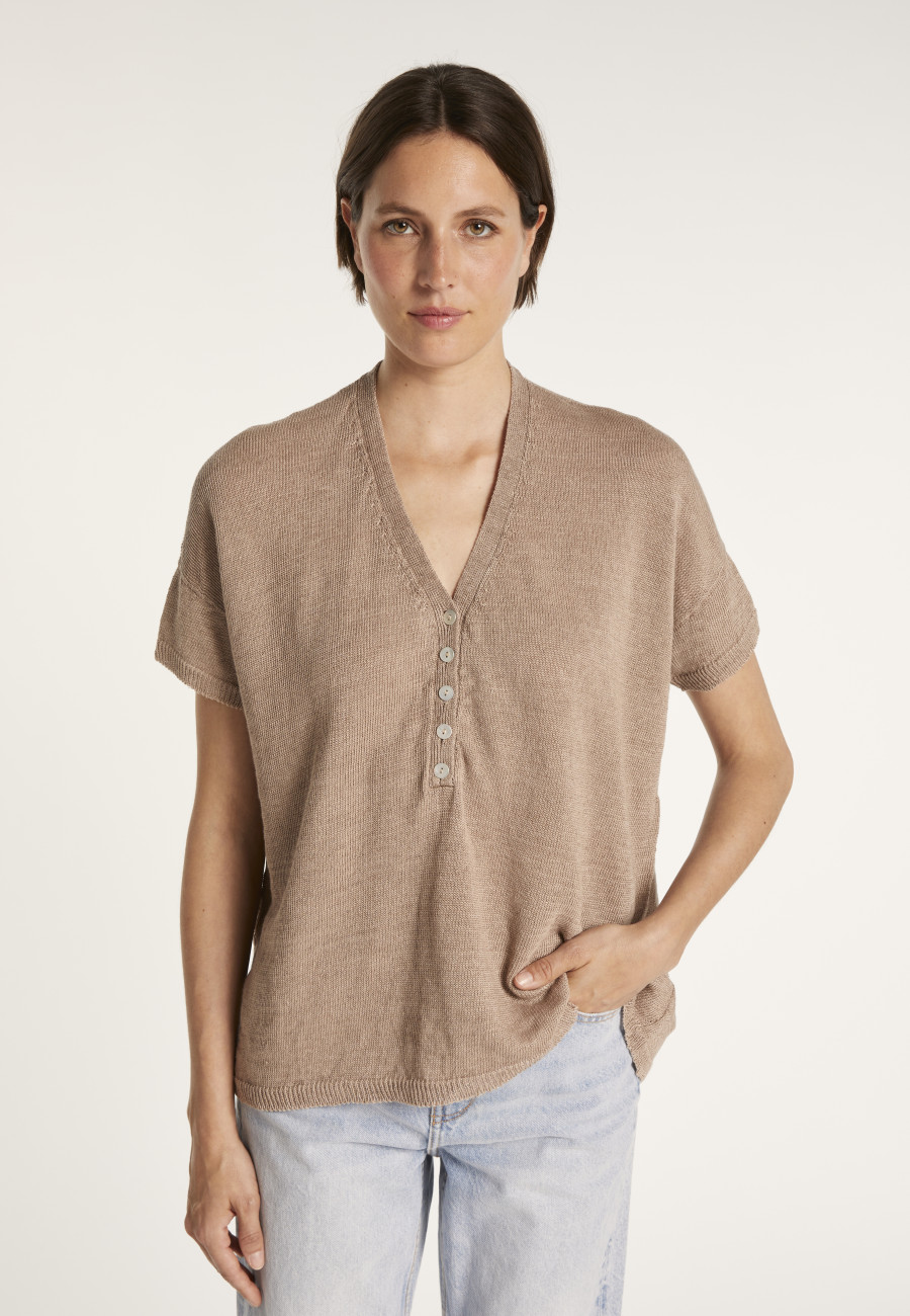 V-neck button-up linen T-shirt - MAATI