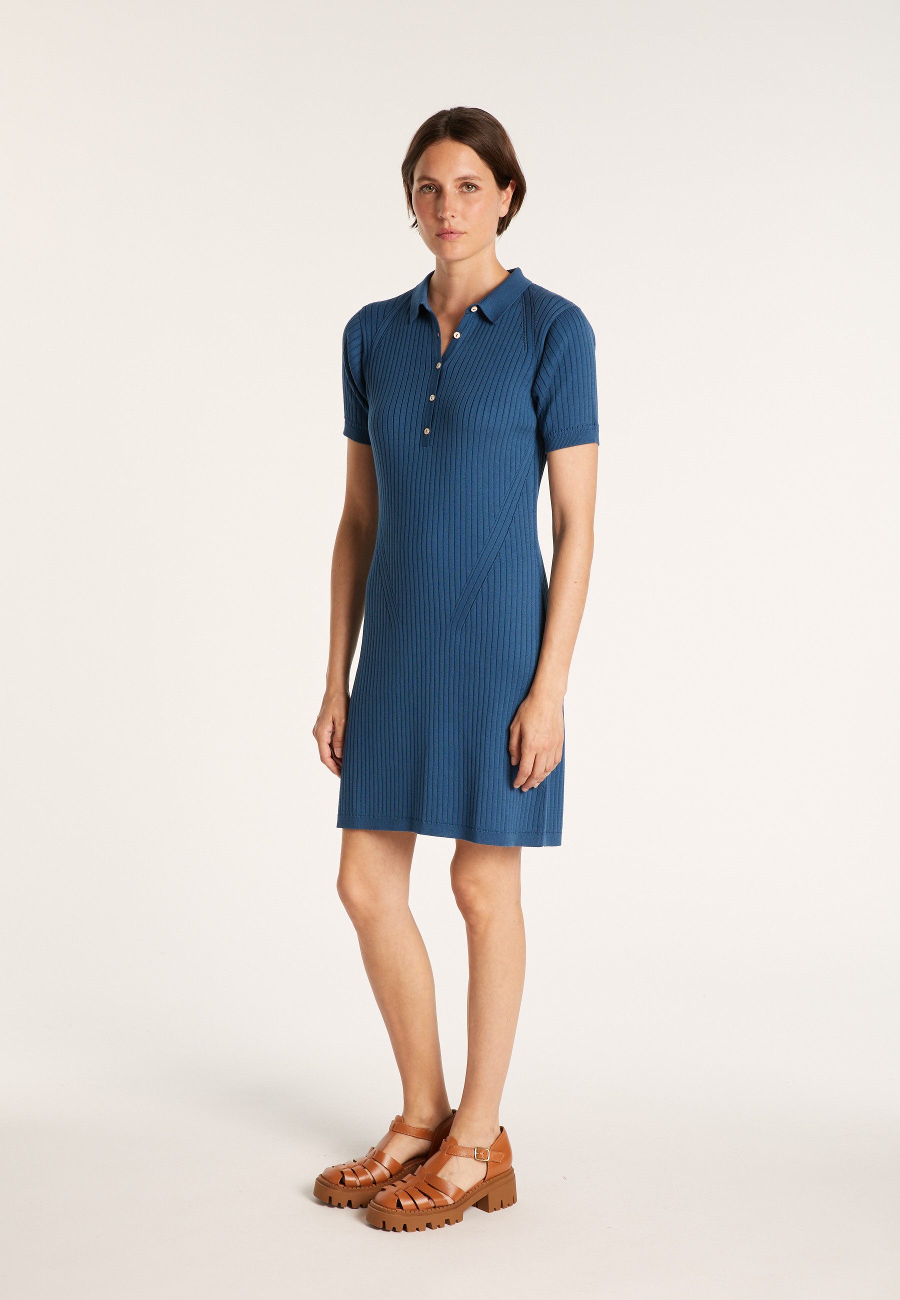 Robe col polo en coton - Jacee 6410 noir - 01 Noir
