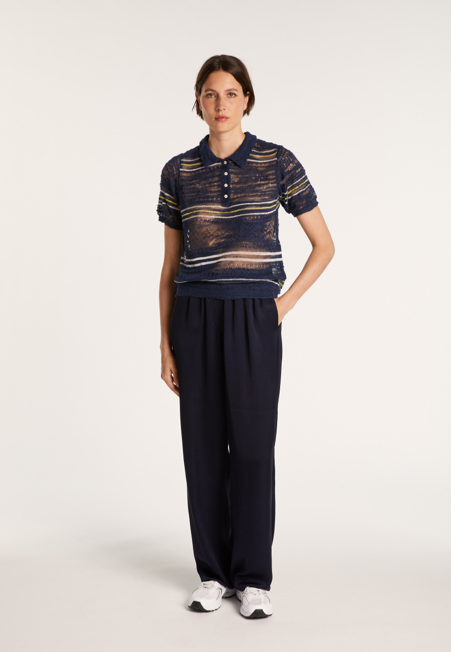 Striped T-shirt with polo collar - JUMELLE