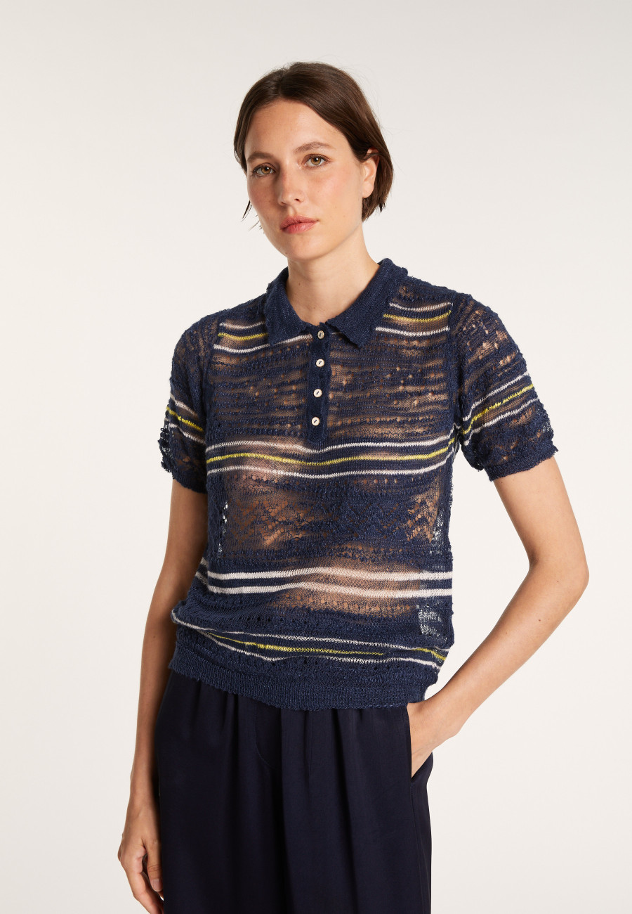 Striped T-shirt with polo collar - JUMELLE