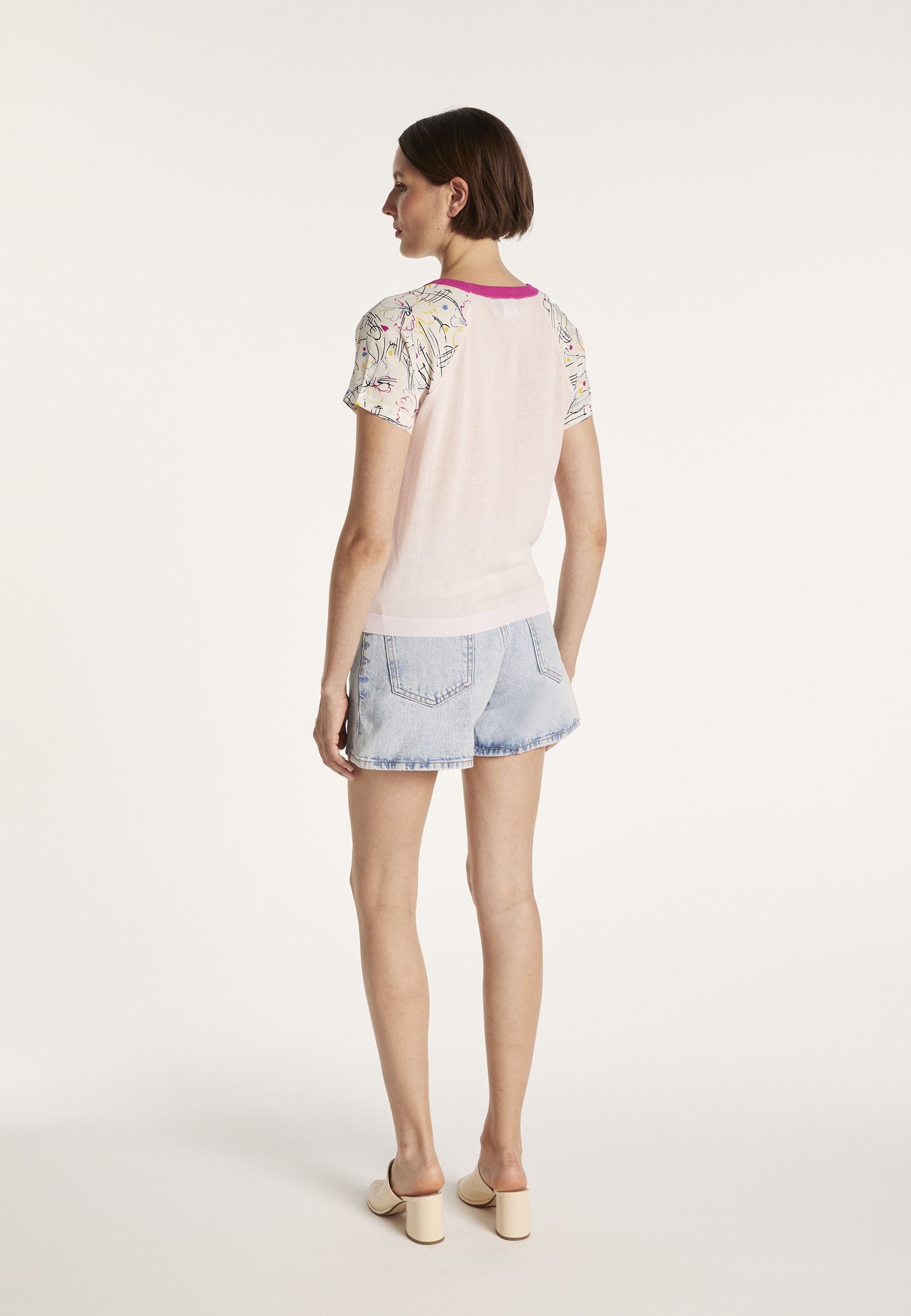T-shirt bi-matières soie et coton - Jimmy 6579 nymphe fushia - 24 Rose clair