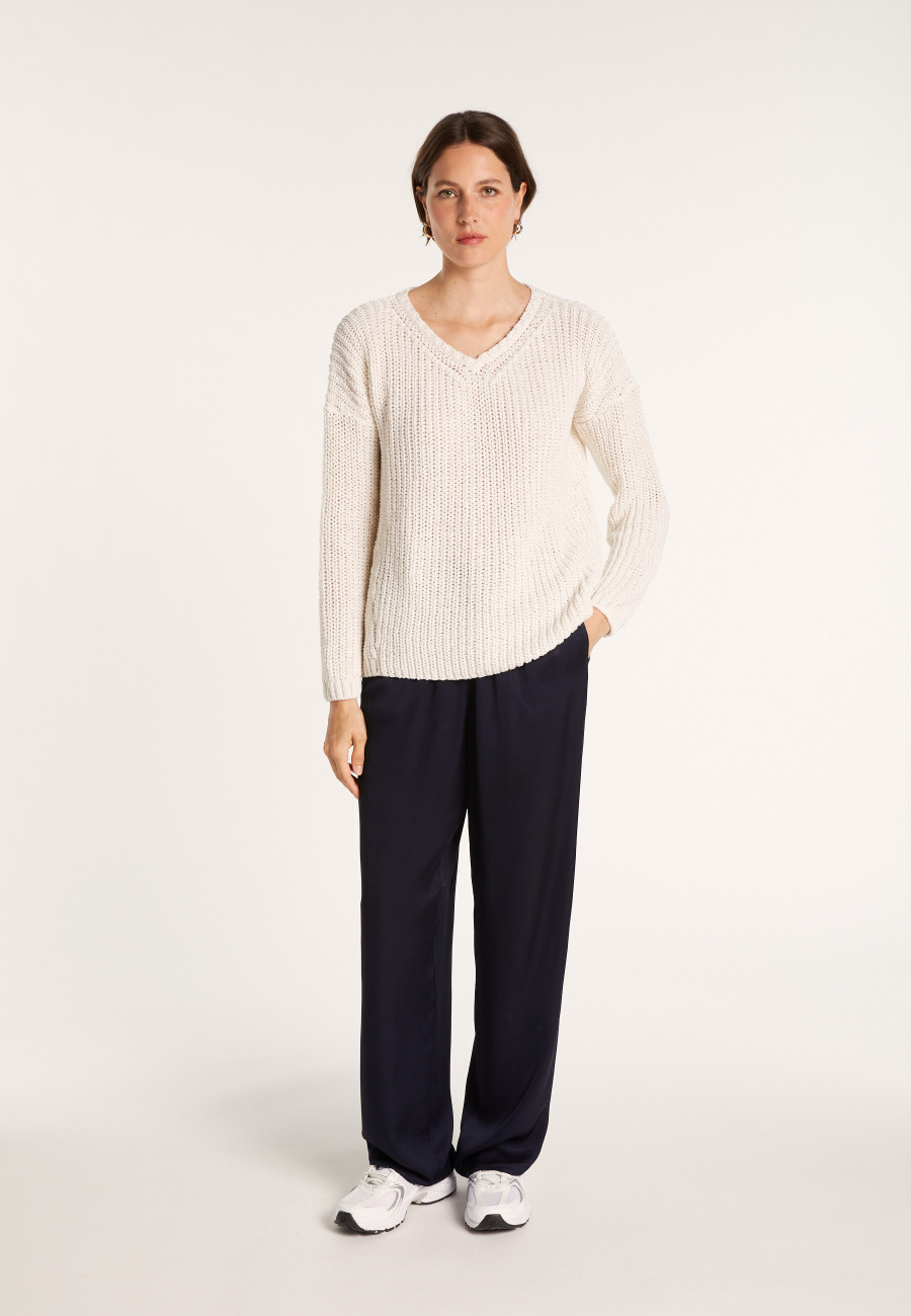 Suéter de malha canelada com decote em V - Bulle