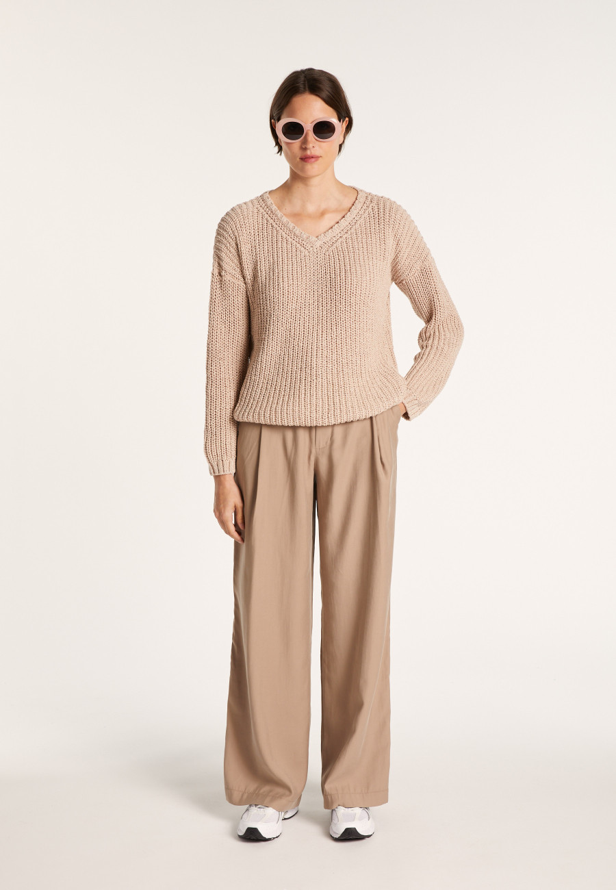 Suéter de malha canelada com decote em V - Bulle