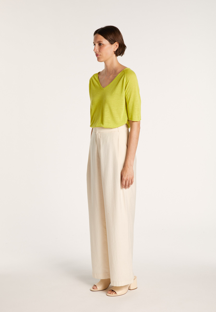 T-shirt en lin flammé manches coudes - Bonbon