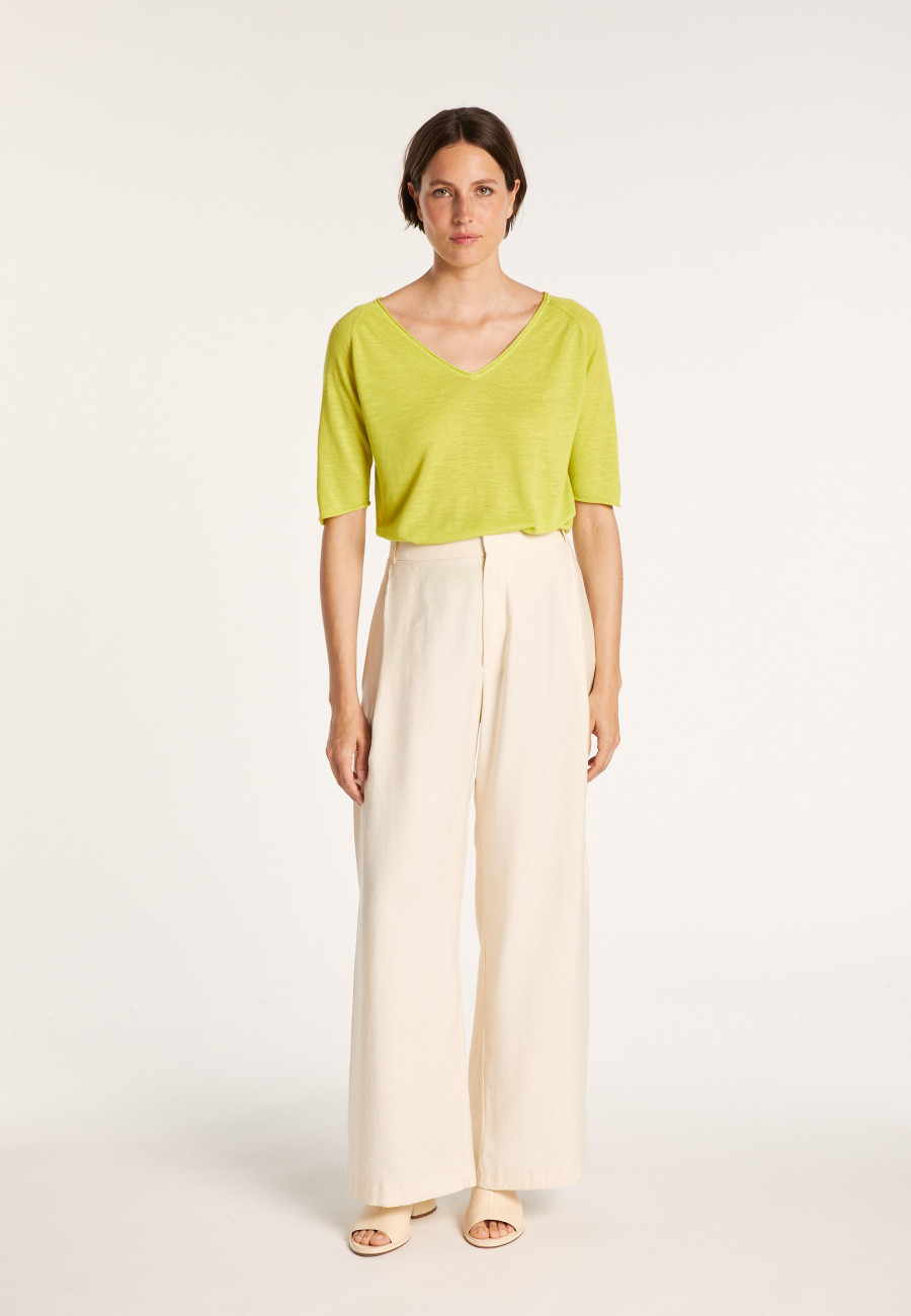 T-shirt en lin flammé manches coudes - Bonbon