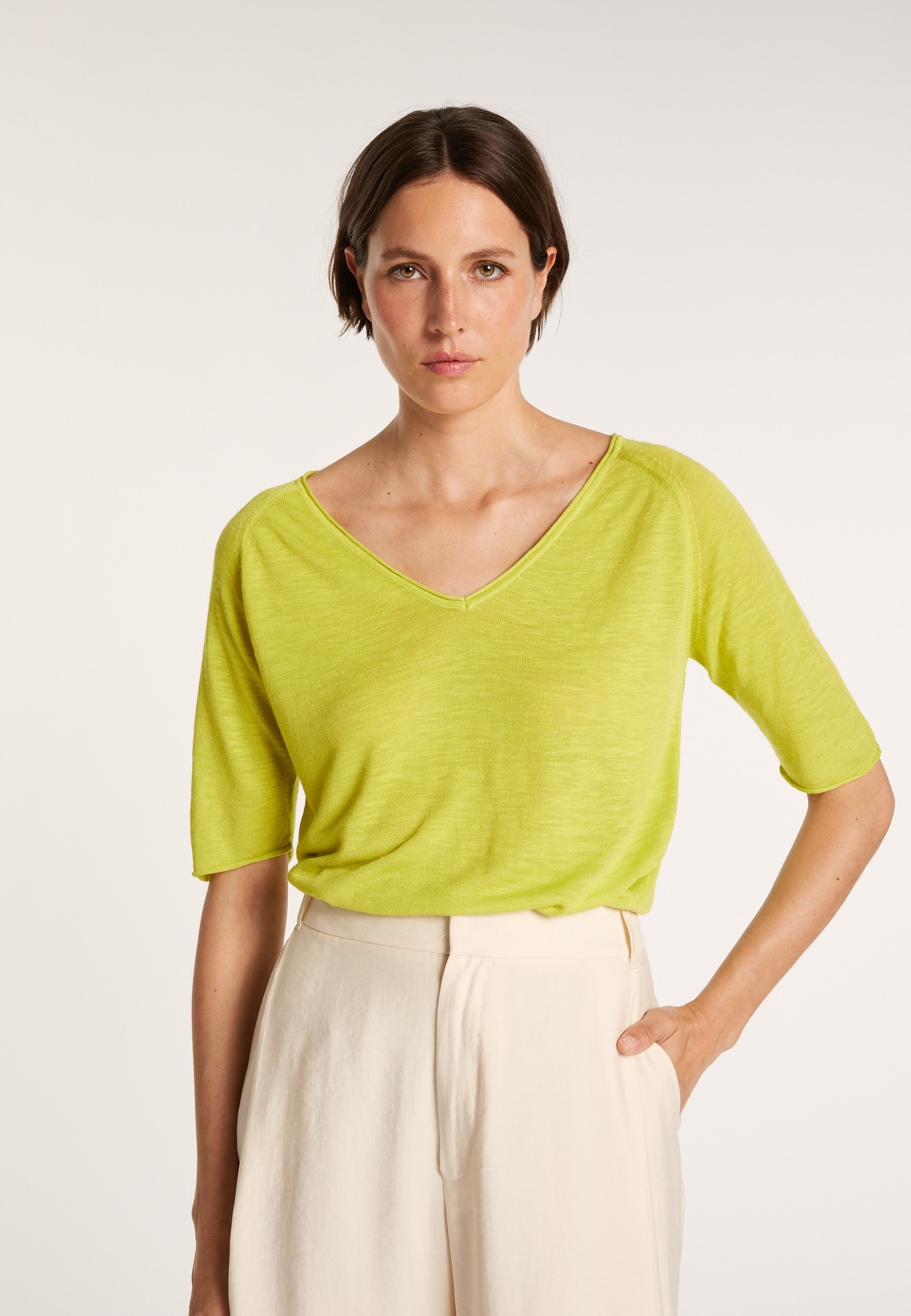 T-shirt en lin manches coudes - Bonbon 6883 flamine - 15 Orange