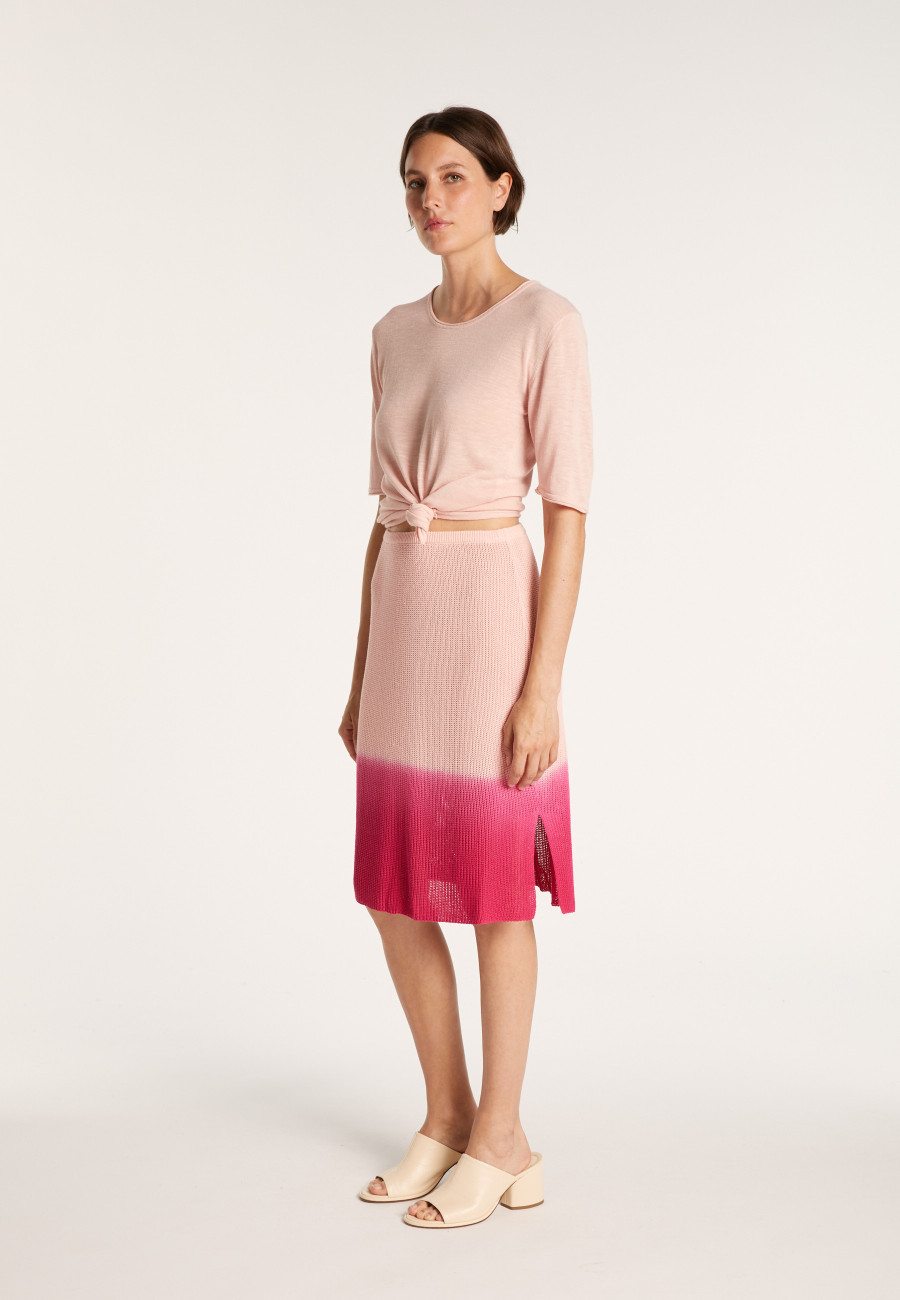 Linen viscose straight skirt - Coral