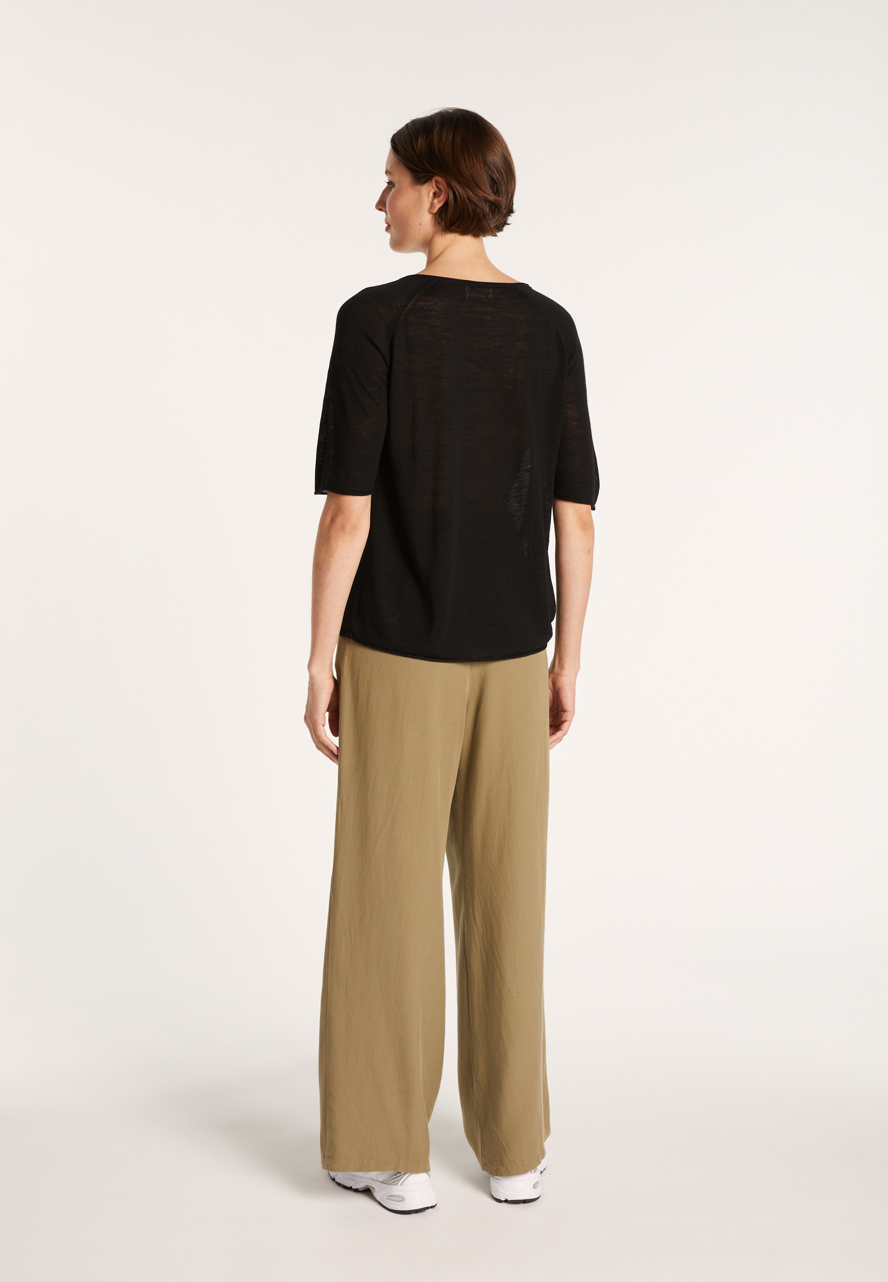 T-shirt manches coudes en lin flammé - Bonbon 7230 epice -  46 Marron clair