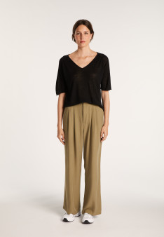 T-shirt manches coudes en lin flammé - Bonbon 7230 epice -  46 Marron clair