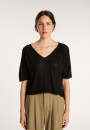 T-shirt manches coudes en lin flammé - Bonbon 7230 epice -  46 Marron clair