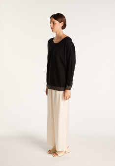 Pull col rond en cachemire lin - Ambre  6840- 05 Bleu Marine Noir