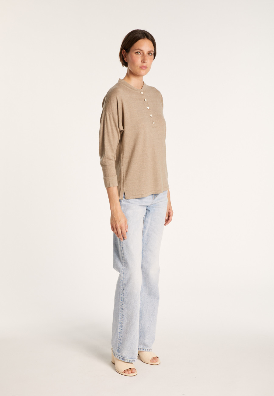 Cashmere linen sweater with button-down collar - Naza