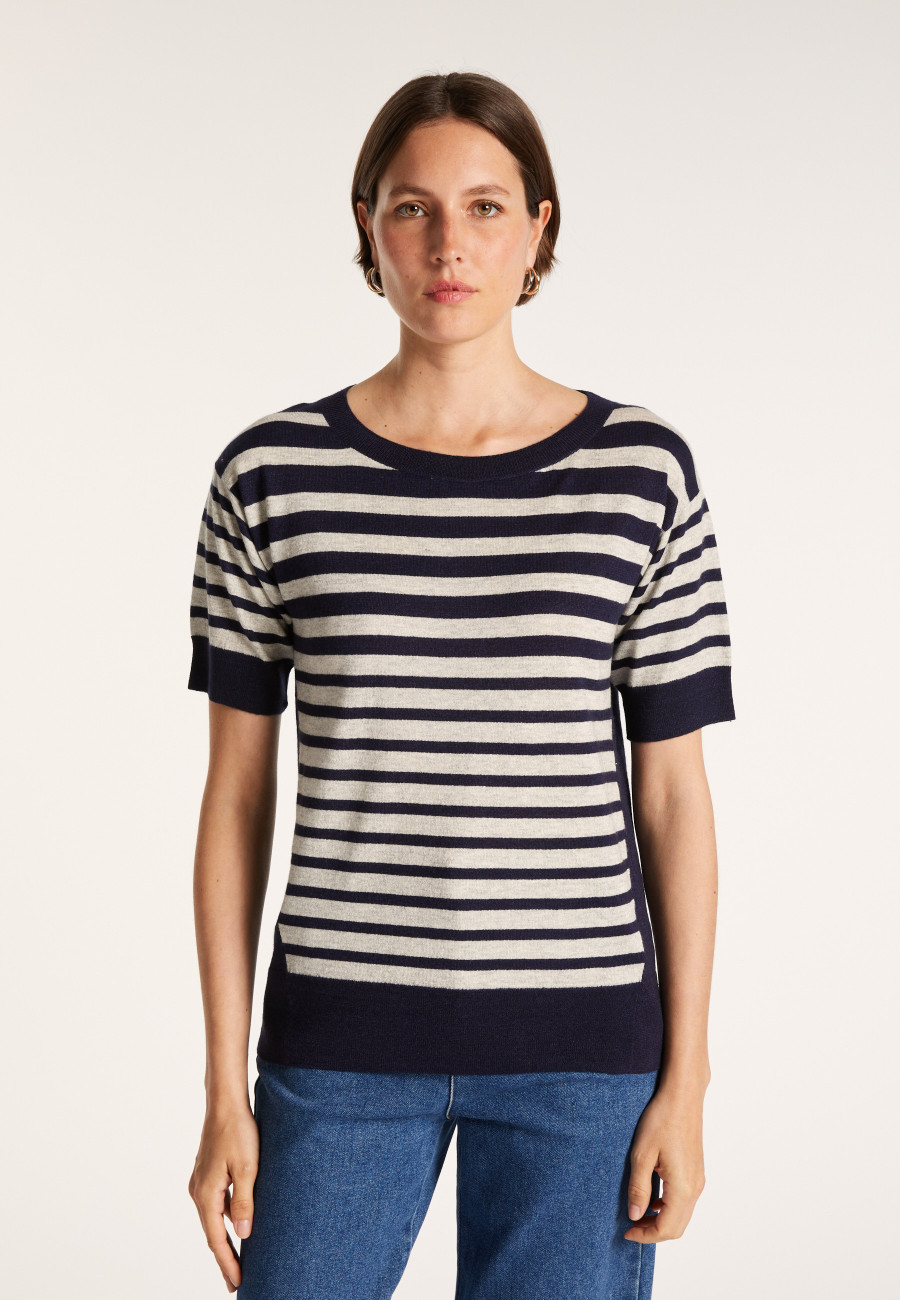 Two-tone striped cashmere linen T-shirt - Naria