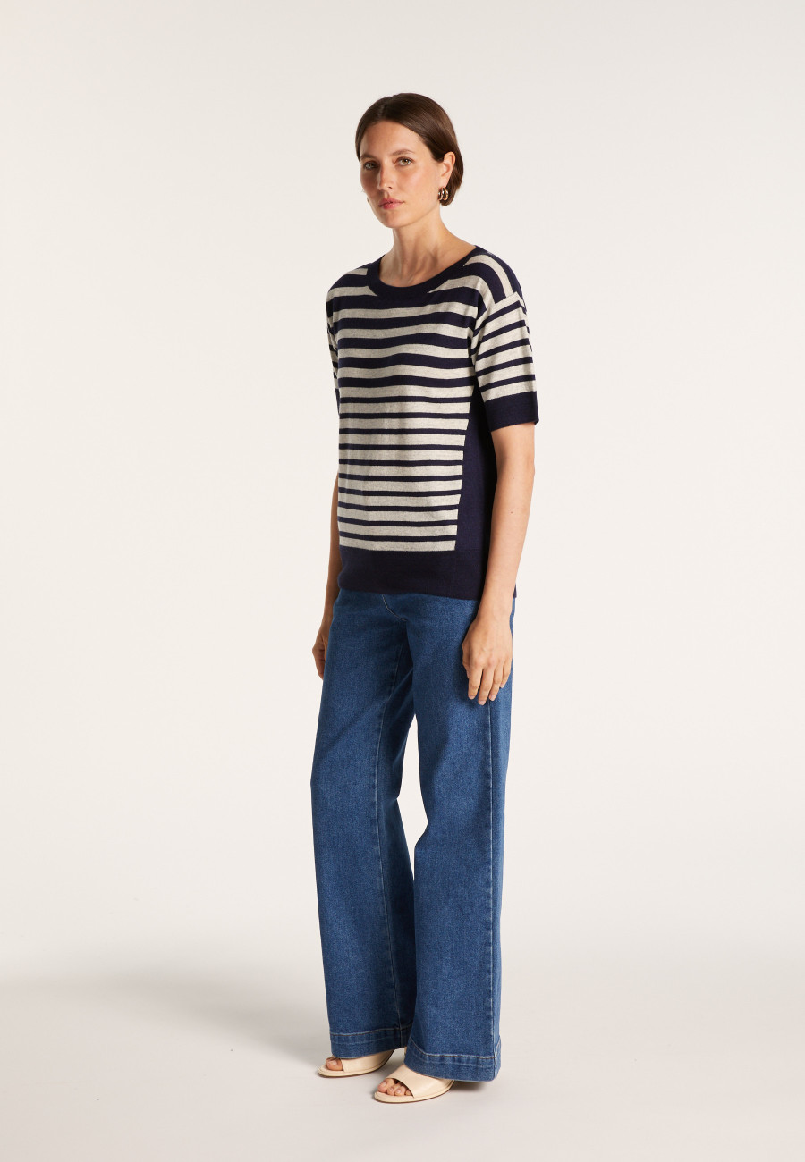 Two-tone striped cashmere linen T-shirt - Naria