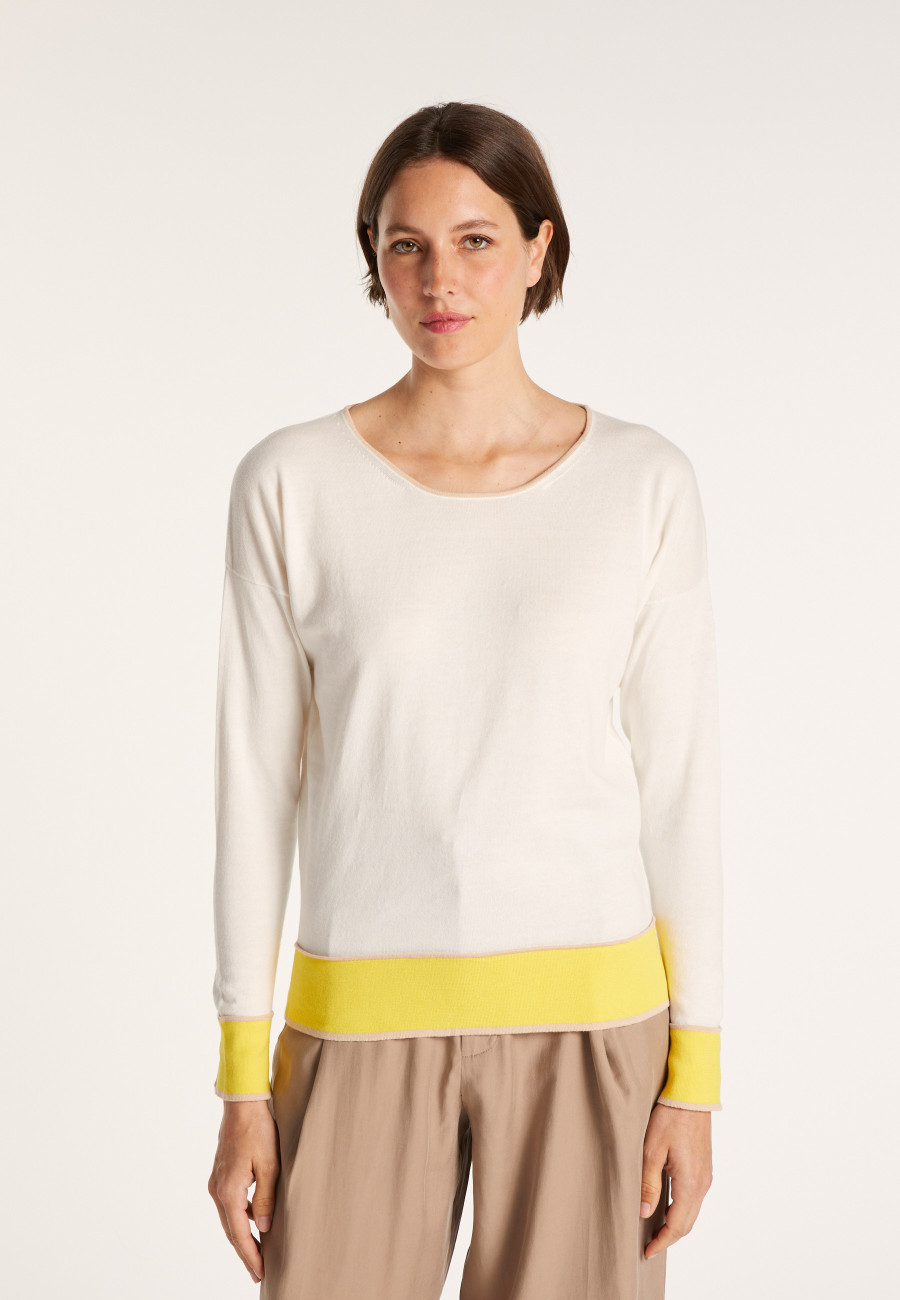 Pull  col rond tricolore en coton - Nelda