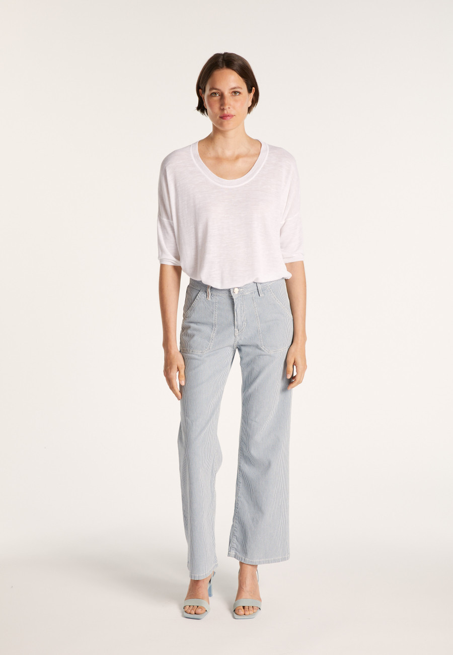 Camiseta solta de gola redonda em linho slub - Mairena