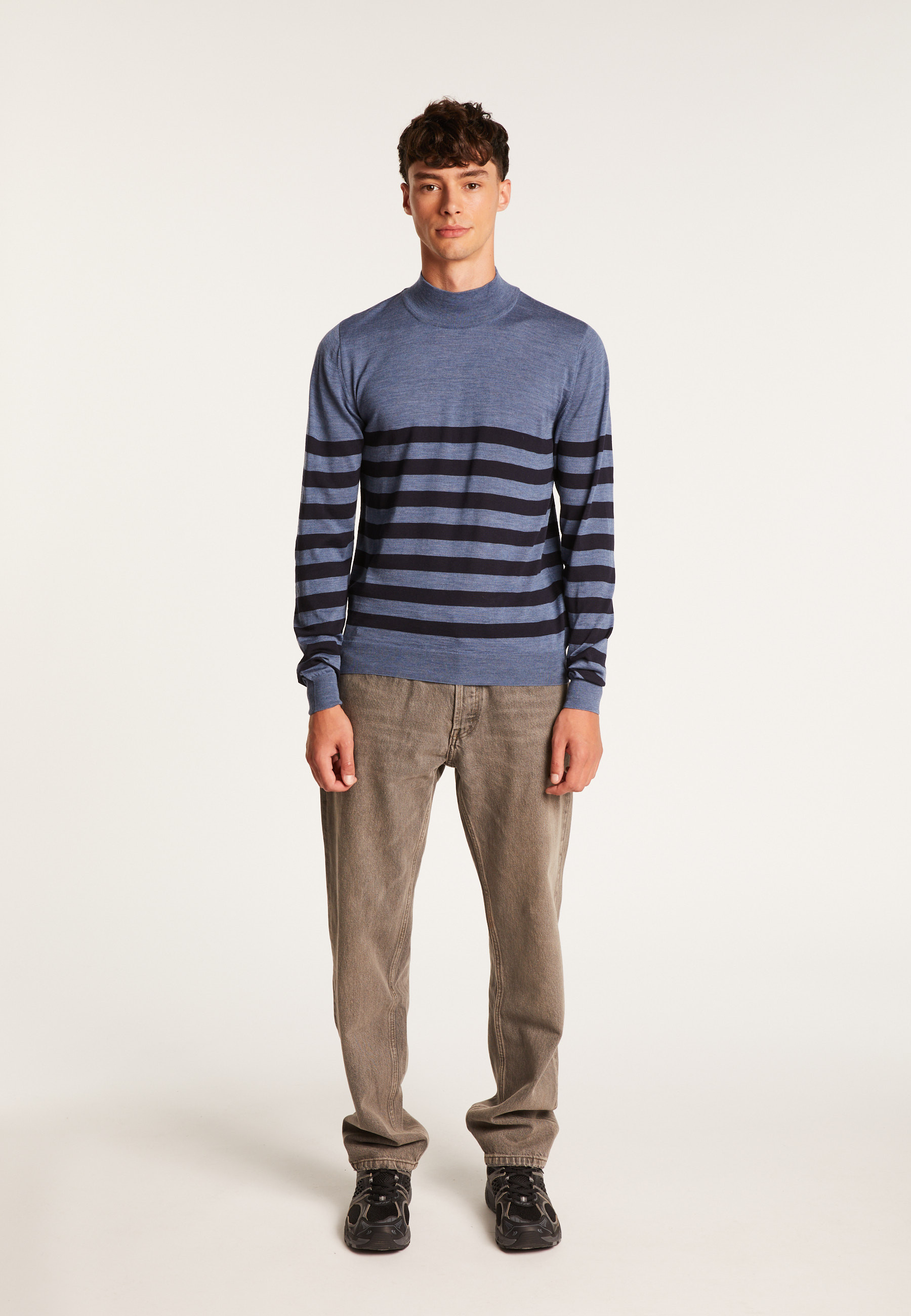 Striped wool sweater with high neck collar - Lazar