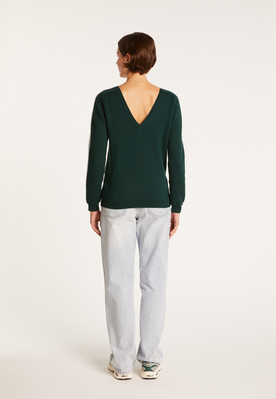 V-neck back jumper in cotton cashmere - Pandore