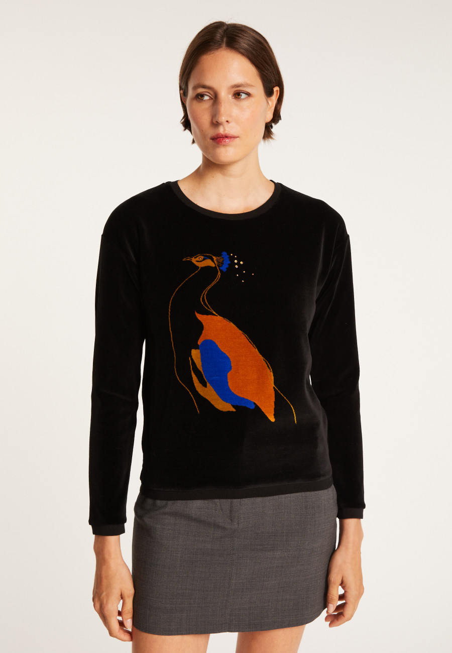 Sweat en velours avec paon - Pavel