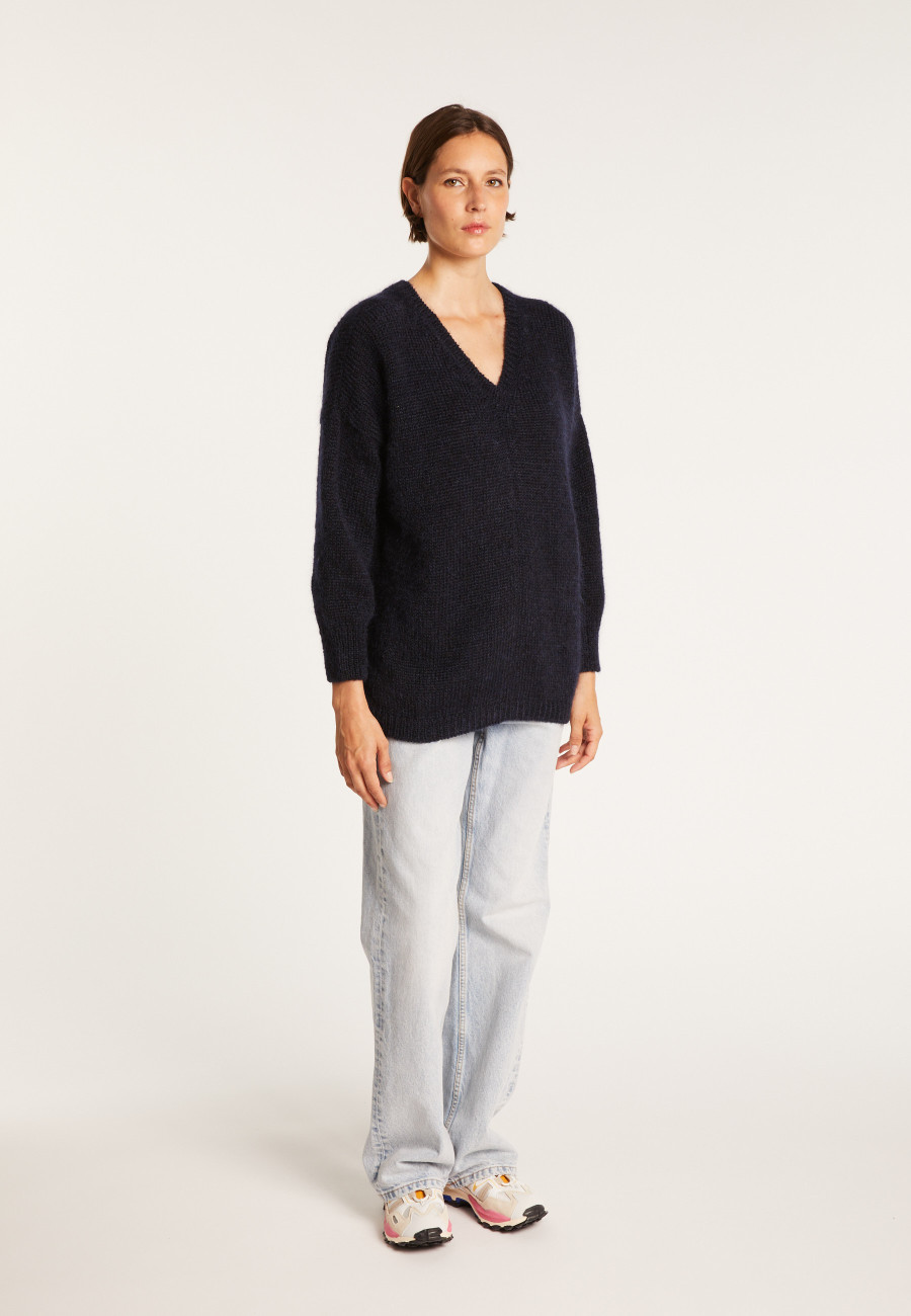Pull col V avant et arrière en mohair - Simon