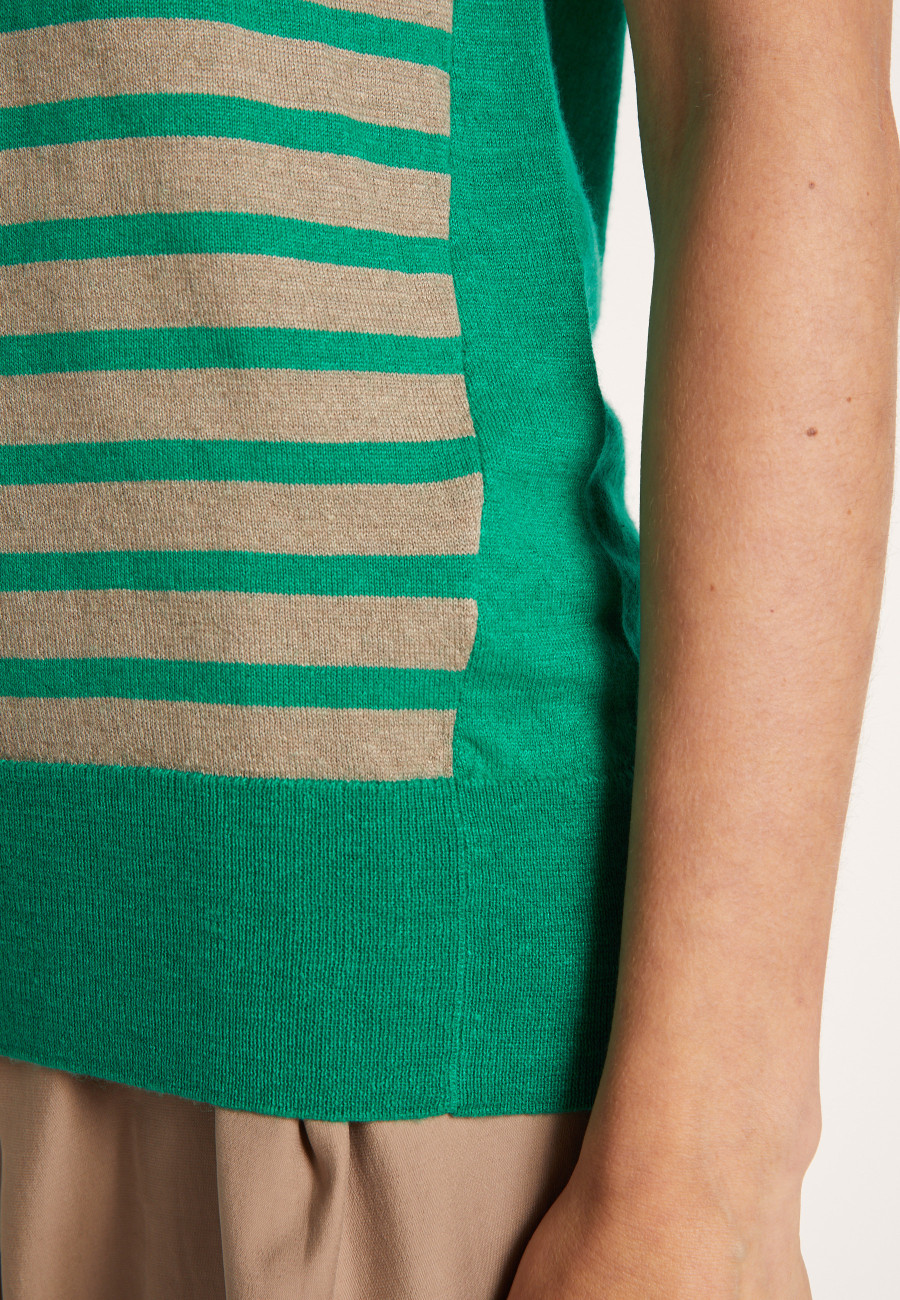 Two-tone striped cashmere linen T-shirt - Naria