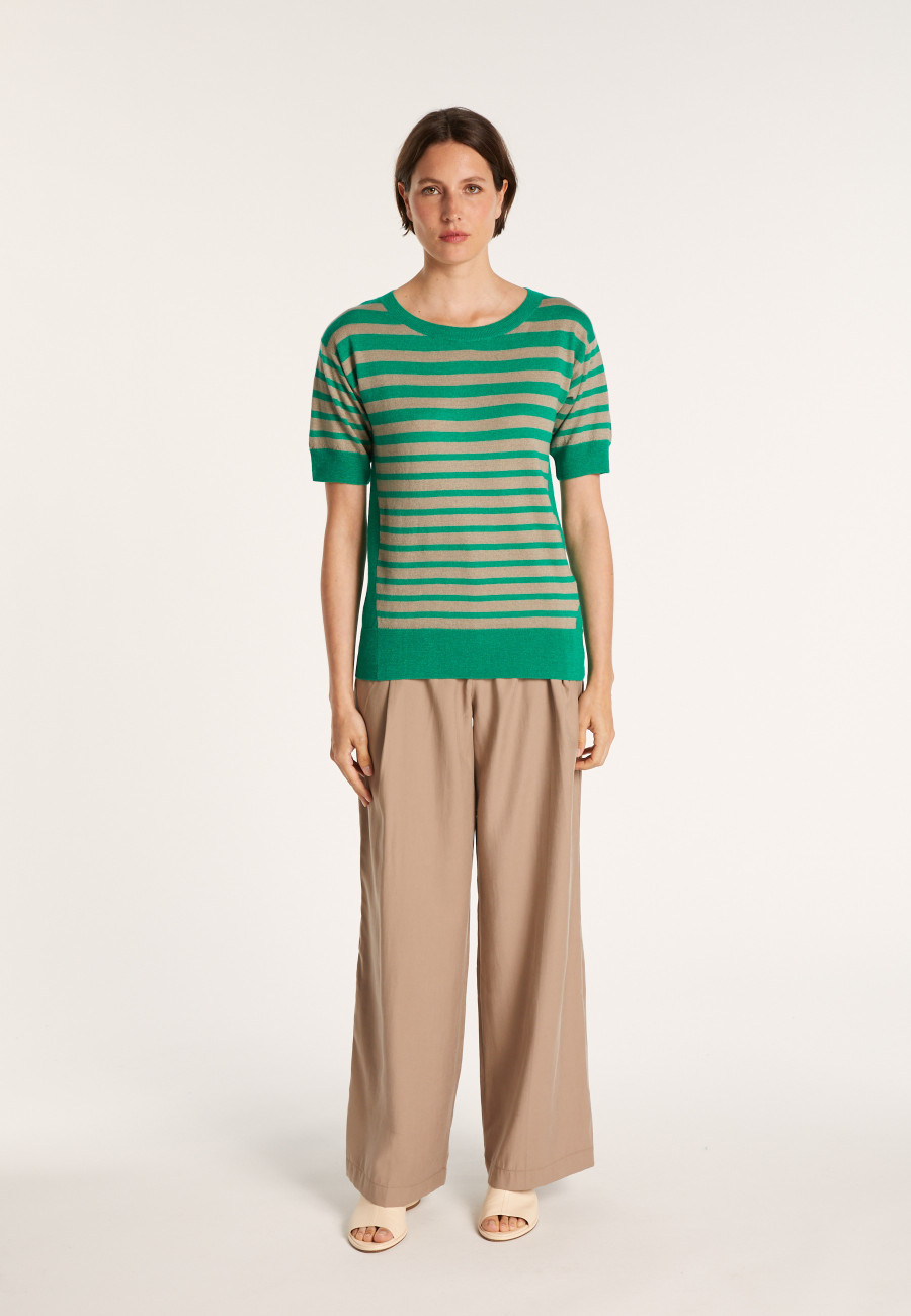 Two-tone striped cashmere linen T-shirt - Naria