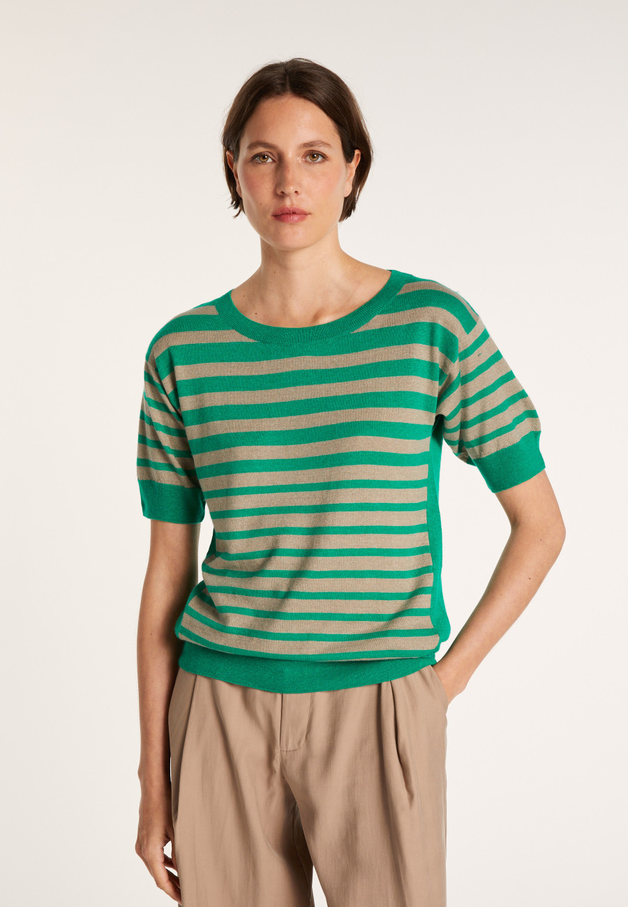 Two-tone striped cashmere linen T-shirt - Naria