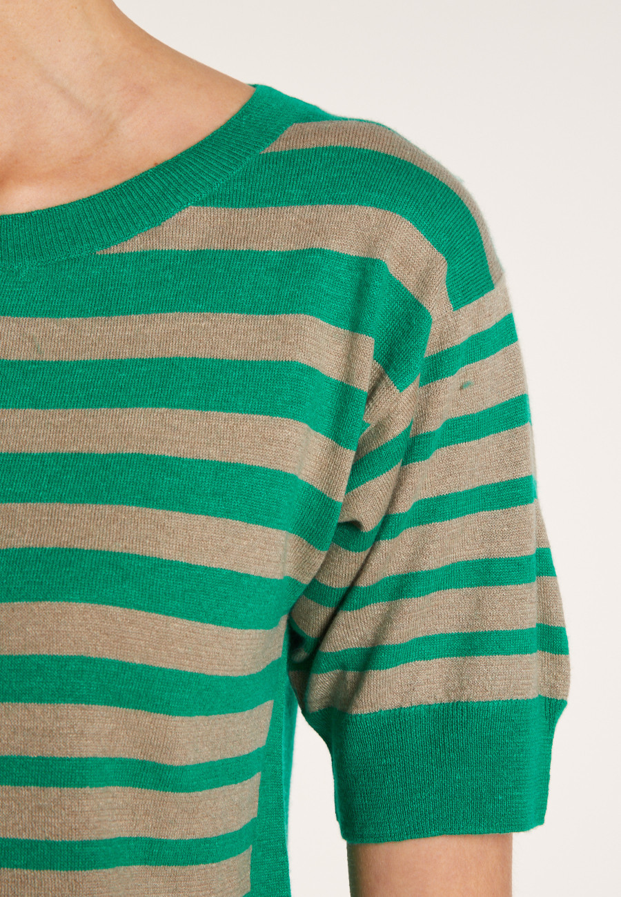 Two-tone striped cashmere linen T-shirt - Naria