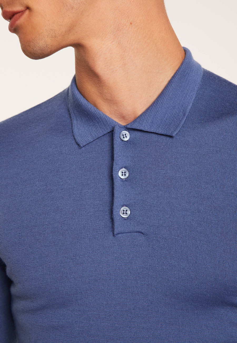 Long-sleeved merino wool polo shirt - Eni