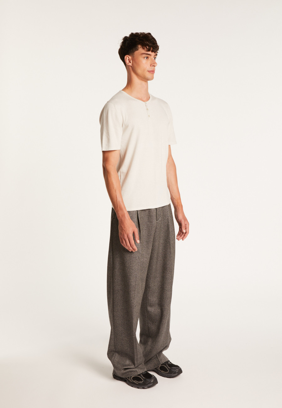 T-shirt col tunisien en coton cachemire - Haruni