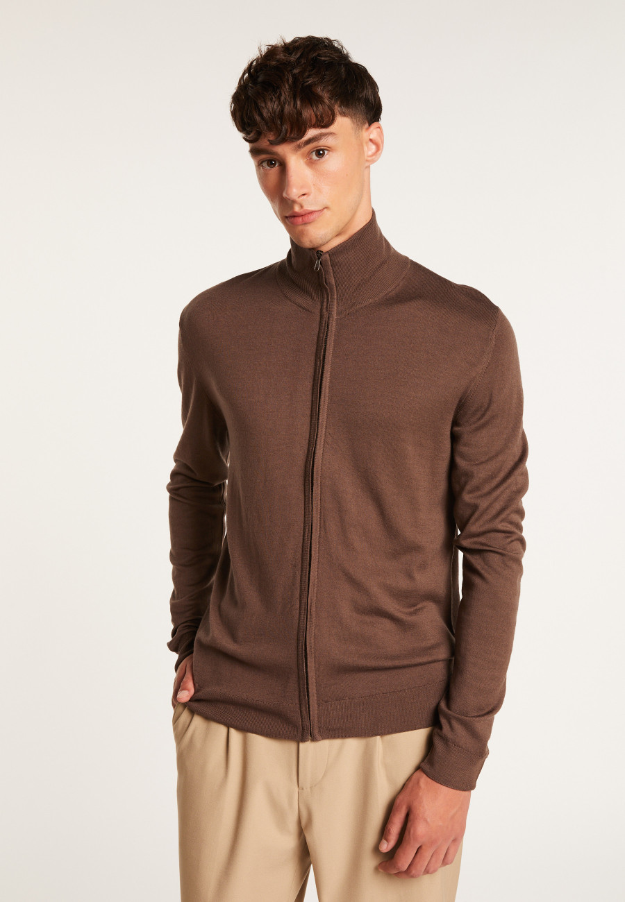 Zipped merino wool cardigan - Estian