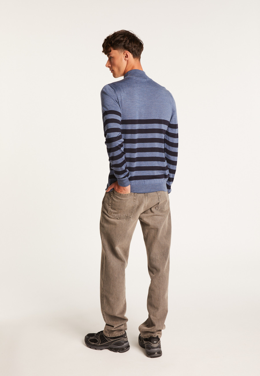 Striped wool sweater with high neck collar - Lazaar